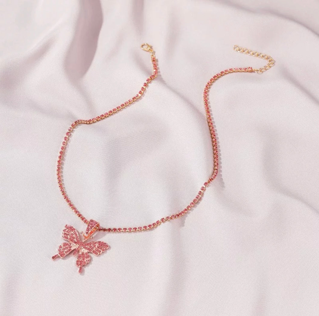 PINK BUTTERFLY 🦋 TENNIS NECKLACE