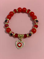 RED EVIL EYE GLASS HEART BRACELET