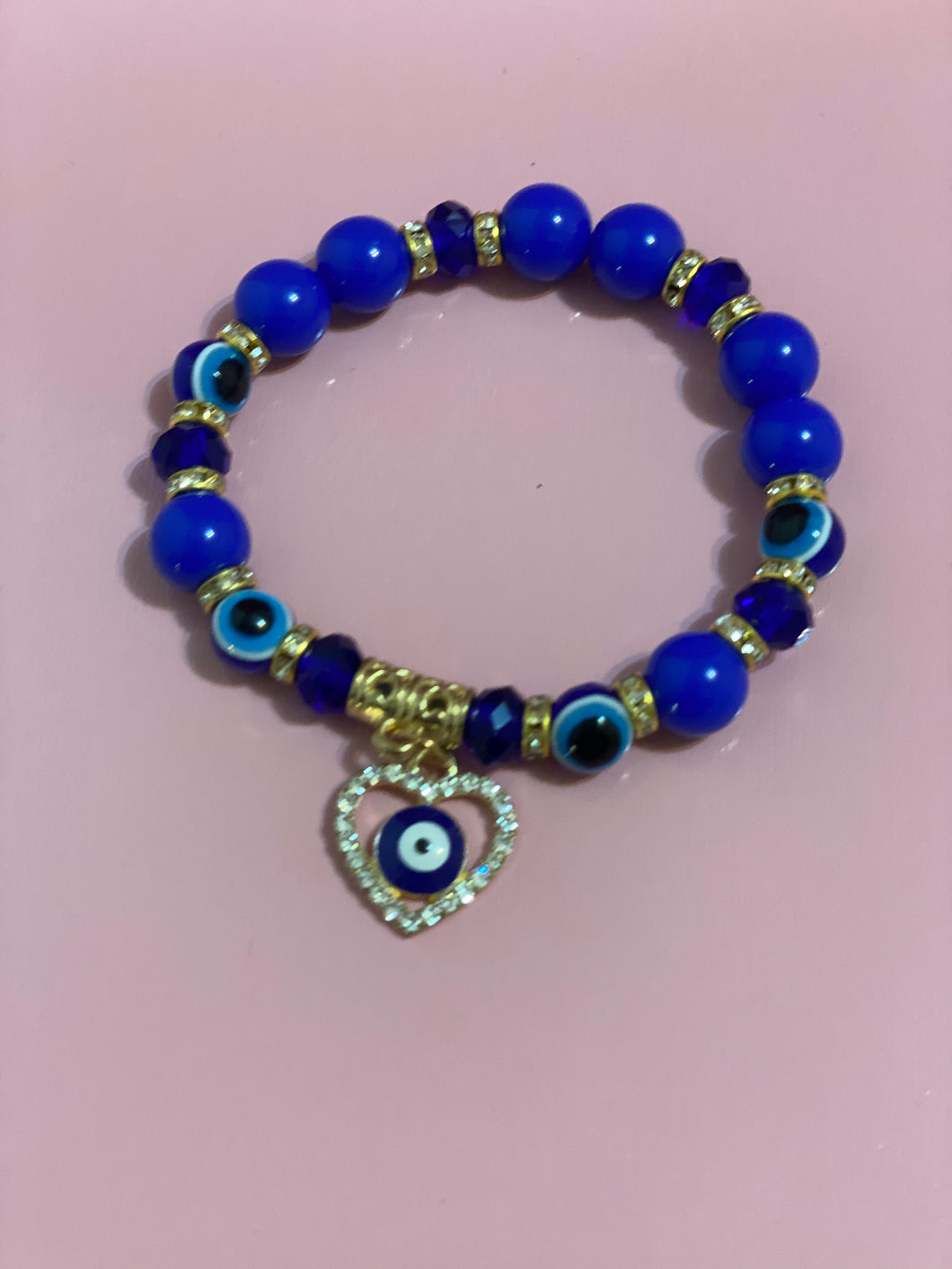 ROYAL BLUE EVIL EYE GLASS HEART BRACELET