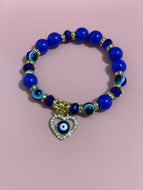 ROYAL BLUE EVIL EYE GLASS HEART BRACELET